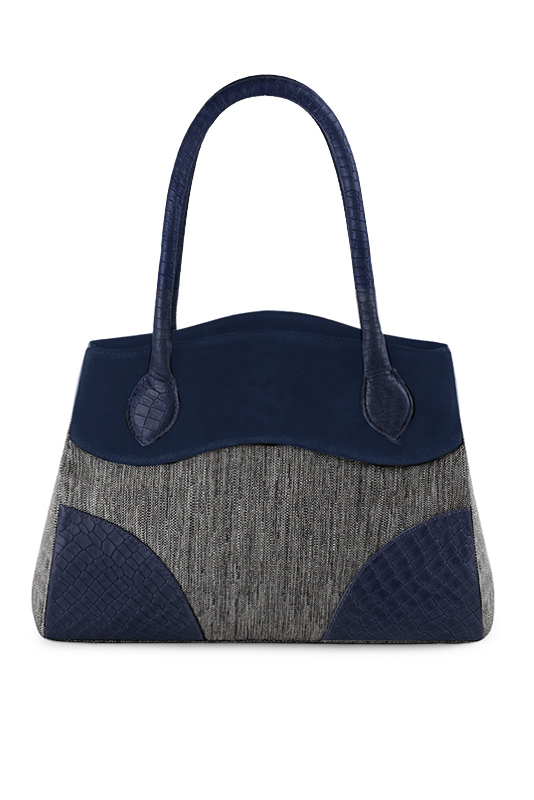 Dark grey and navy blue women's dress handbag, matching pumps and belts. Top view - Florence KOOIJMAN